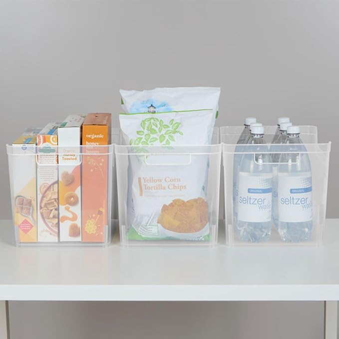 Sterilite Wide Shelf Bin Organizing Plastic Container, Home Kitchen or Office Storage Tote, Open Top Basket with Handles, 18 Pack, Clear