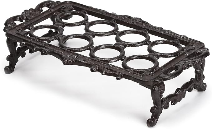 BRASSTAR Cast Iron Vintage Egg Rack Retro Desktop Design Egg Stroage for Kitchen Countertop Farmhouse Decor 7.1inches (H) Hold up to 8Eggs TQGJPT151