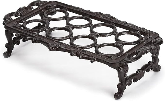 BRASSTAR Cast Iron Vintage Egg Rack Retro Desktop Design Egg Stroage for Kitchen Countertop Farmhouse Decor 7.1inches (H) Hold up to 8Eggs TQGJPT151