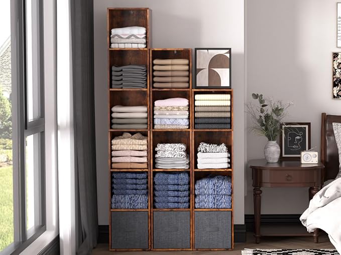 Cube Storage Organizer, 6 Cube Retro Bookshelf, Freestanding 6 Tier Open Shelf, Rustic Brown Retro Shelves for Home Office, Bedroom, Living Room, Study