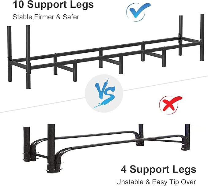 5.3ft Outdoor Indoor Firewood Rack Holder for Fireplace Wood Storage, Adjustable Fire Log Stacker Stand, Heavy Duty Logs Stand Stacker Holder for Fireplace Metal Lumber Storage Carrier Organizer