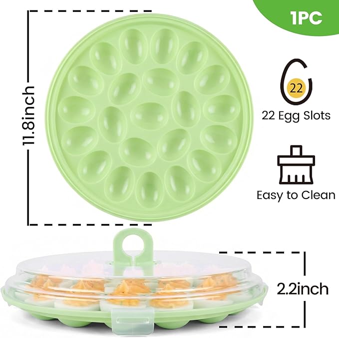 HANSGO Deviled Egg Containers with Lid, Deviled Egg Platter Carrier Holder Trays with 22 Slots for Holiday Party and Home Kitchen, Green