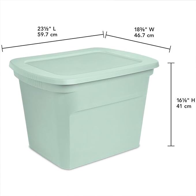Sterilite 16 Pack Tote, Plastic Stackable Storage Bin Container with Lid, 18 Gallon, Mindful Mint