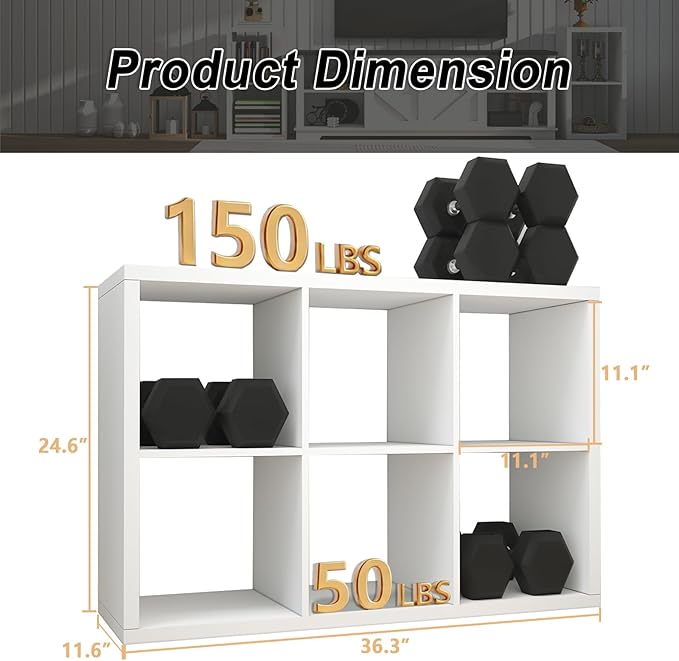 CTESNE【2026 Wooden Thick Frame 6 Cube Storage Organizer Shelf with Anti-Tipping Kits + Reversible Open Back Bookcase, Horizontal and Vertical Dual-use（White,11inch）