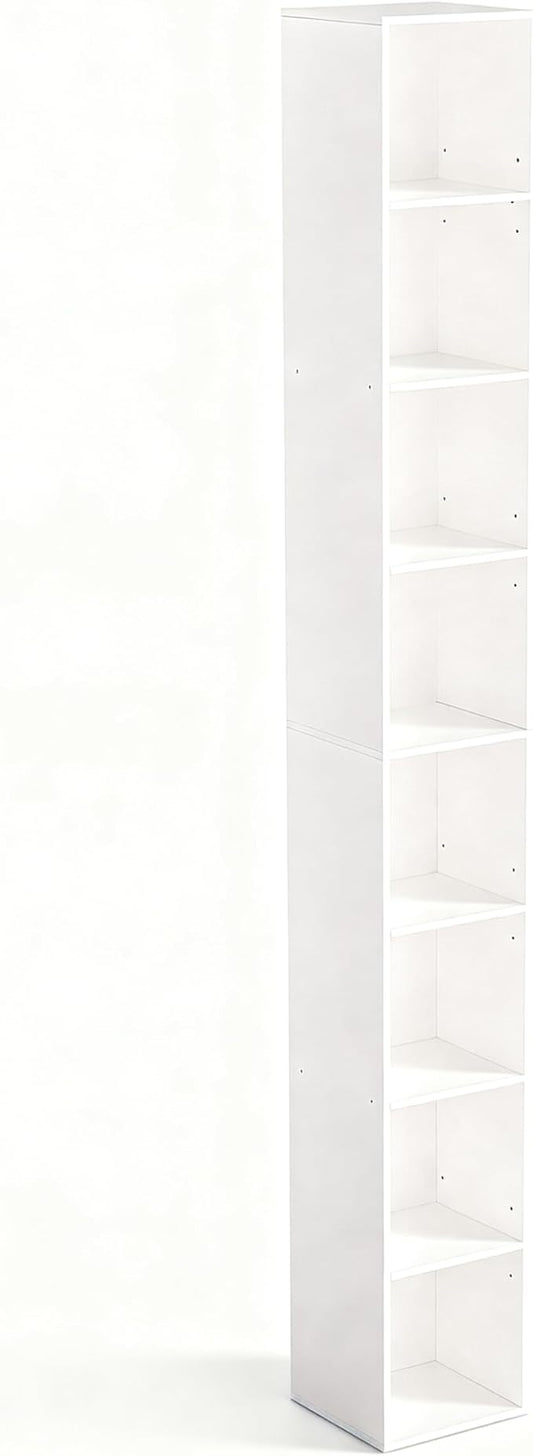 8-Cube Storage Organizer Bookcase, White, Tall Narrow Bookshelf for Home Office (White)