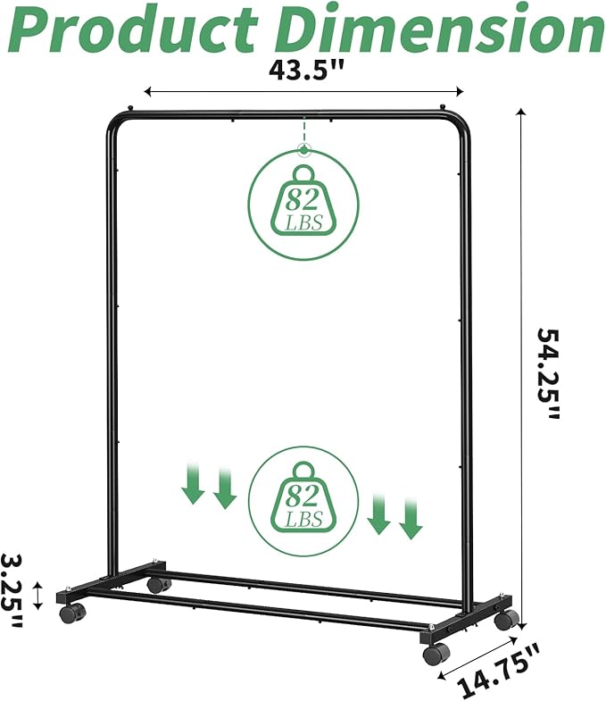Simple Trending Clothing Rack for Hanging clothes, Portable Garment Rack with Bottom Shelf, Metal Clothes Rack on Wheels for Bedroom, Laundry Room, Black