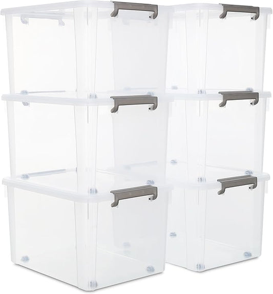 Citylife 6 Packs 58.1 QT Plastic Storage Bins with Lids Large Stackable Storage Containers for Organizing Clear Storage Box for Garage, Closet, Classroom, Kitchen