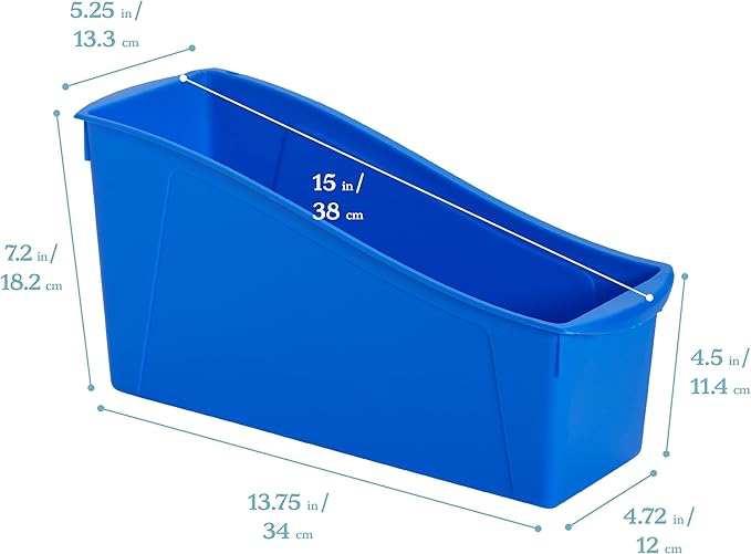 ECR4Kids Linking Plastic Storage Book Bin, Multipurpose Organization, Blue, 10-Piece