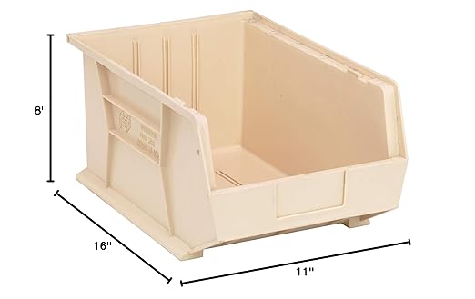 QUANTUM STORAGE SYSTEMS K-QUS255IV-1 Ultra-Stack and Hang Bins, 16 inch x 11 inch x 8 inch, Ivory