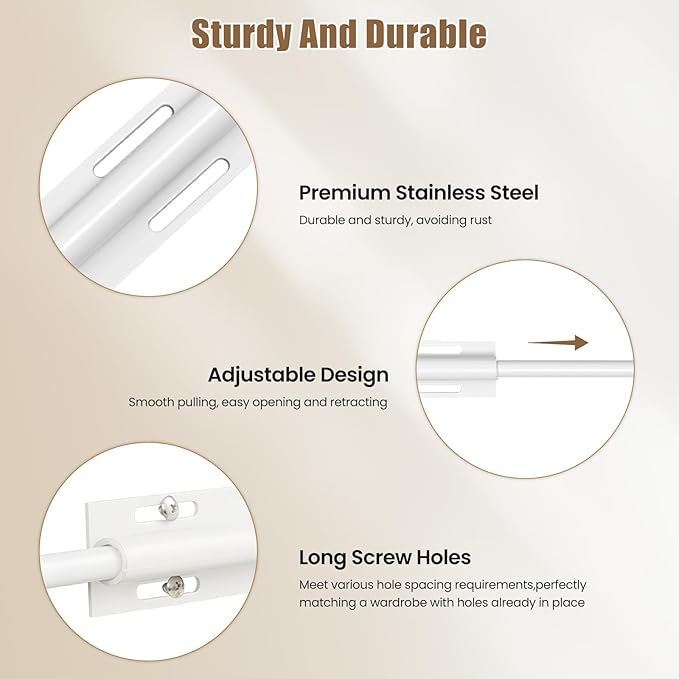 Luvenia Valet Rod,Adjustable Closet Rod 16in Heavy Duty Stainless Steel,Closet Rods For Hanging Clothes Retractable Slide Out Valet Rod For Closet Pull Out For Closet, Laundry Room, Bedroom(White)