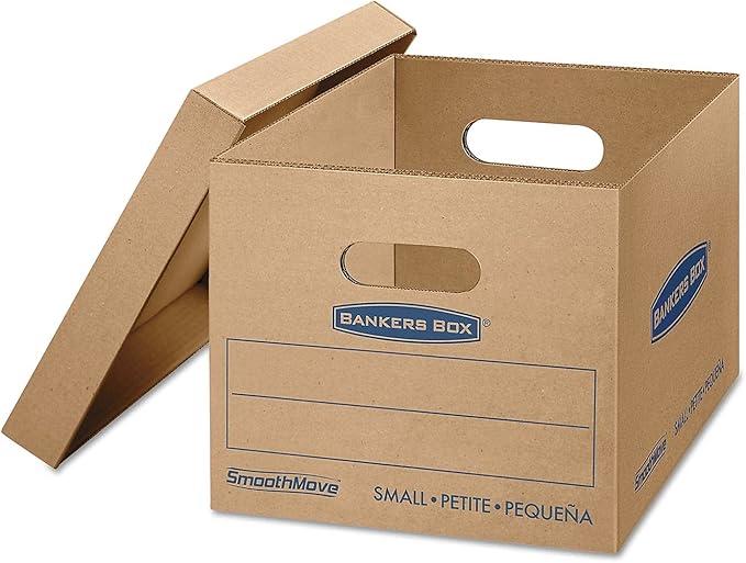 Bankers Box Small Classic Moving Box 20 Pack, Reinforced Handles, Tape-Free Assembly, Box with Lid, 15-In x 12-In x 10-In (7714210)
