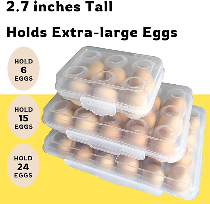Egg Holder Camping, Egg Holder for Fridge, Portable Egg Tray with Lid, Stackable Egg Storage with Safety Buckle, 6 Grid Egg Container, Clear White