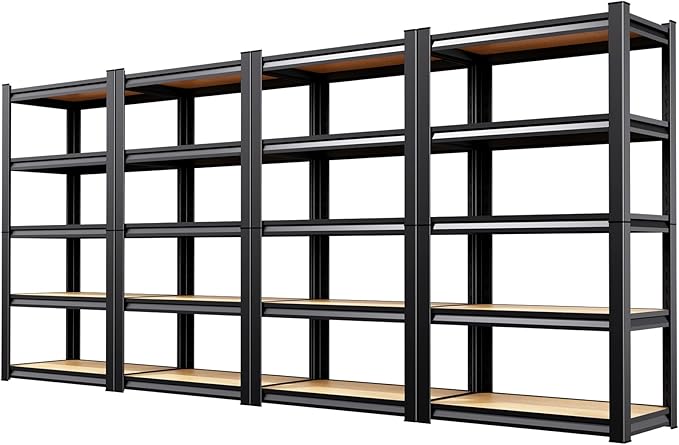 Set of 4 Garage Shelving Heavy Duty Storage Shelves, Metal Adjustable Shelving Unit, Utility Garage Organizer Shelf for Basement, Pantry, Kitchen, Warehouse,11.8" Dx27.5 Wx71.2 H Black