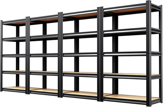 Set of 4 Garage Shelving Heavy Duty Storage Shelves, Metal Adjustable Shelving Unit, Utility Garage Organizer Shelf for Basement, Pantry, Kitchen, Warehouse,11.8" Dx27.5 Wx71.2 H Black
