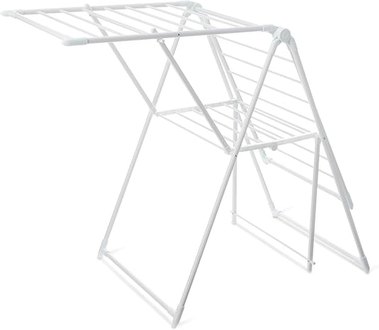 Amazon Basics Foldable Space-Saving 2-Wing Metal Clothes Drying Rack, 61x23.6x39.3 inches, White