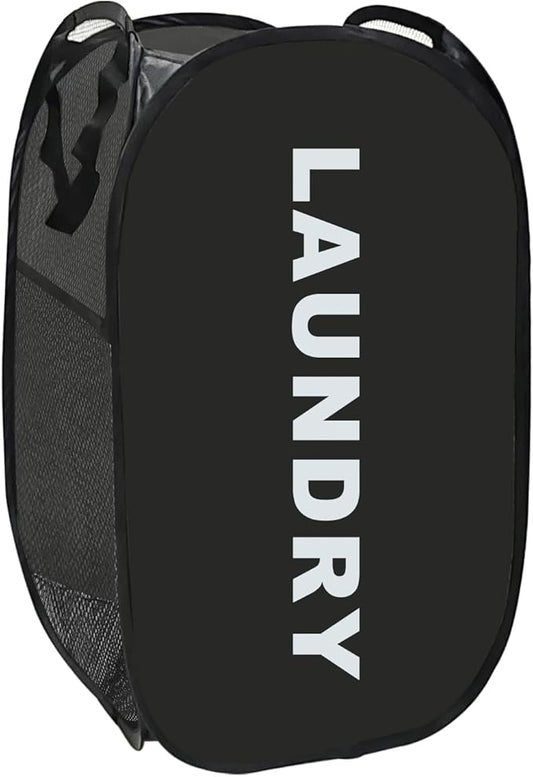 Collapsible Laundry Basket Foldable Laundry Hamper Pop Up Basket Dirty Clothes Hamper for College Dorm, Travel, Cruise, Hotel, Black
