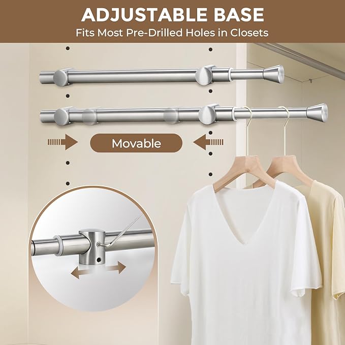 12" Valet Rod for Closet Pull Out, Adjustable Expandable Stainless Steel Valet Rod, Heavy Duty Slide-Out Closet Rod for Hanging Clothes, Suits & Freshly Pressed Items, Silver