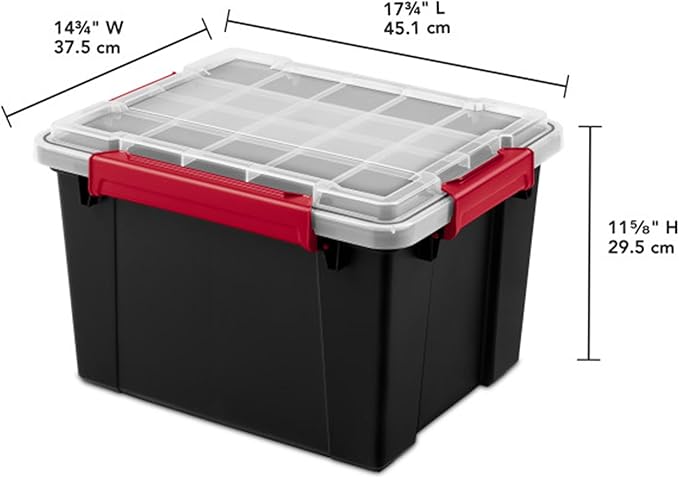 Sterilite 16 Pack Gasket Box, Stackable Plastic 8.5 Gallon Storage Container with Lids, Black - Waterproof and Dustproof Tote for Home Organization