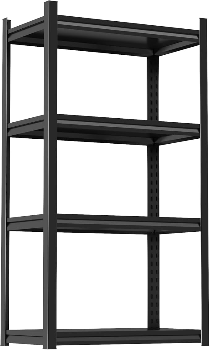 16W'' Garage Shelving Metal Garage Shelf Unit 4-Tier Storage Shelves Heavy Duty Shelf Organizer Industrial Shelves for Warehouse Basement Kitchen Pantry Commercial, Black