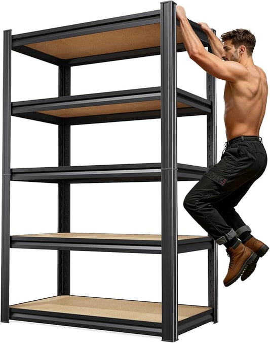 71.2''H Storage Shelves, 2500lbs Garage Shelving,Adjustable Heavy Duty Shelving Unit,5T Tall Garage Shelves，Wood Metal Standing Shelf Units,Utility Rack for Kitchen 71.2''H*31.5''W*13.8''D