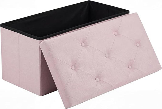 DUMOS Storage Ottoman Bench, 30in Storage Bench Foot Rest Stool with Padded Seat, Bedroom Bench with for Living Room, Support 660lbs, Pink