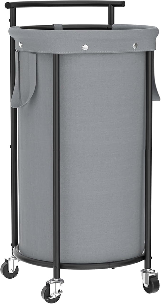 Chrislley 110L Laundry Hamper with Wheels,Rolling Laundry Basket with Removable Bag,Round Iron Laundry Cart with Steel Frame and Handle,Dirty Clothes Hamper Organizer for Dorm,Laundry Room(Grey)