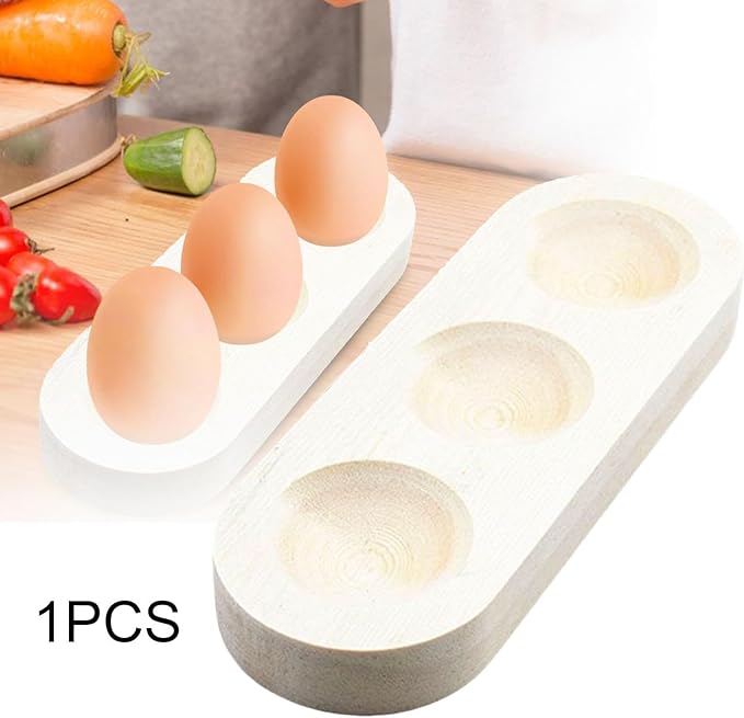 Amagogo Egg Holder Wooden Egg Storage Tray Organizer Rack Plates Keeper Sturdy Wood Material Multipurpose Suitable for Kitchen Refrigerator Pantry Restaurant, Wood