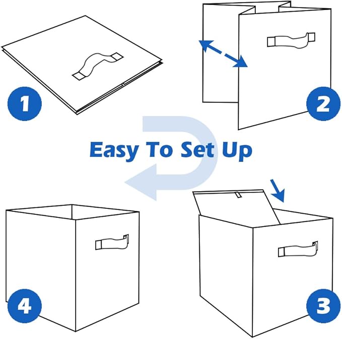 PowerKing Collapsible Storage Cubes with Handles, Fabric Foldable Bins for Closet Shelves, Durable Organization Storage Bins, 10.5'' x 11'' x 10.5'' (Khaki, 6Pack)