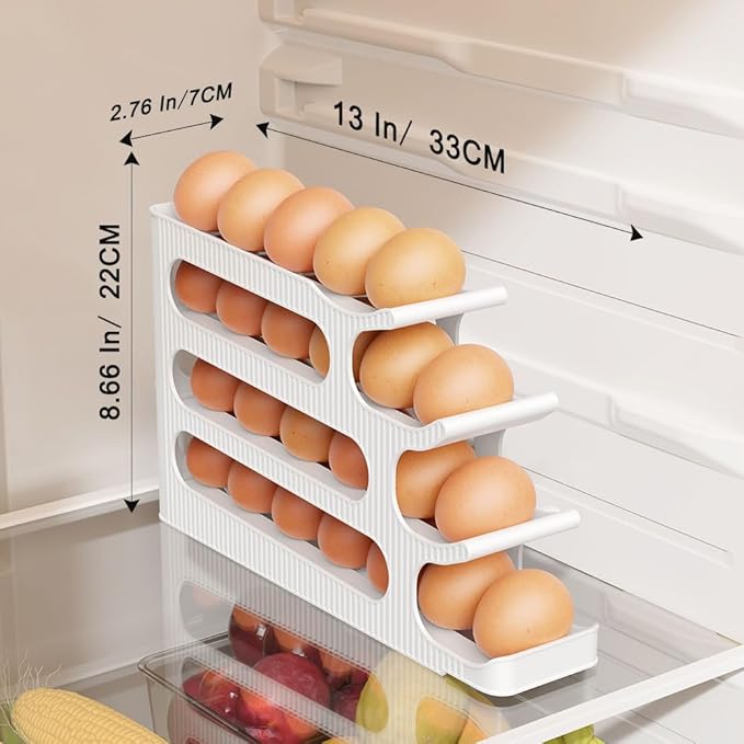 Sotfamily Egg Holder for Fridge, 4 Tiers Auto Rolling Egg Storage Organizer for Refrigerator, Slim Space Saving Container, Dispenser - Egg Roller for Eggs 24 Count