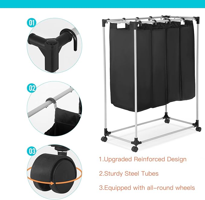 Dopinmin 4 Bag Laundry Basket Laundry Hamper Sorter Laundry Sorters