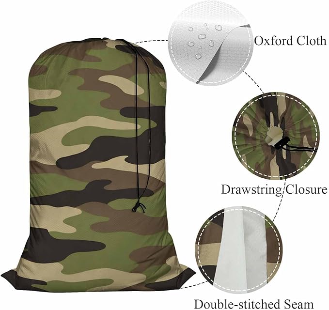 Swono Jungle Camouflage Sturdy Laundry Basket Hamper, Classic Army Green Solider Woodland Print Foldable Laundry Bag Clothing Organization for Bathroom, Bedroom, Home, Dorm, Travel