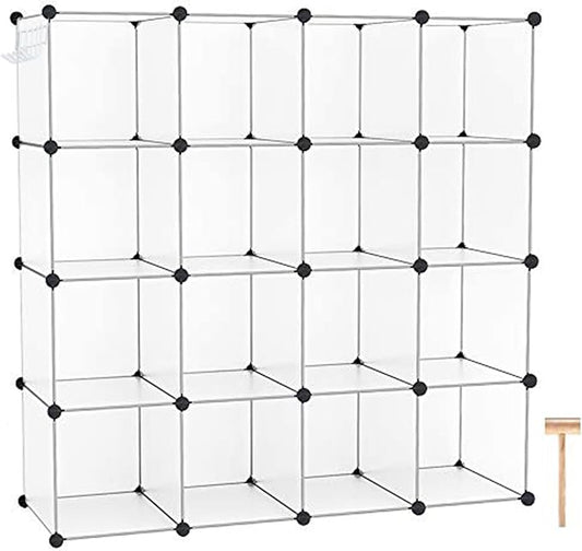 C&AHOME Cube Storage Organizer, 16-Cube Shelves Units, Plastic Storage Cubes, DIY Closet Organizer, Modular Closet Storage Shelves Ideal for Home, 48.4" L × 12.4" W × 48.4" H Transparent SUM3016W