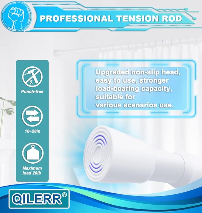 Short Tension Rod 16 to 28 Inche Small Shower Curtain Rods No Drilling Adjustable Heavy Duty Extension Loaded Spring Tension Rod for Windows, Closets, Curtains, 7/8" Diameter, White