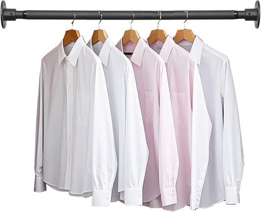 Closet Rod, 30 to 49 inch Adjustable Closet Rods for Hanging Clothes, Heavy Duty Closet Hanging Rod, Black Closet Hanger Poles, Metal Closet Hanging Bar for Wardrobes Laundry, Drilling Installation