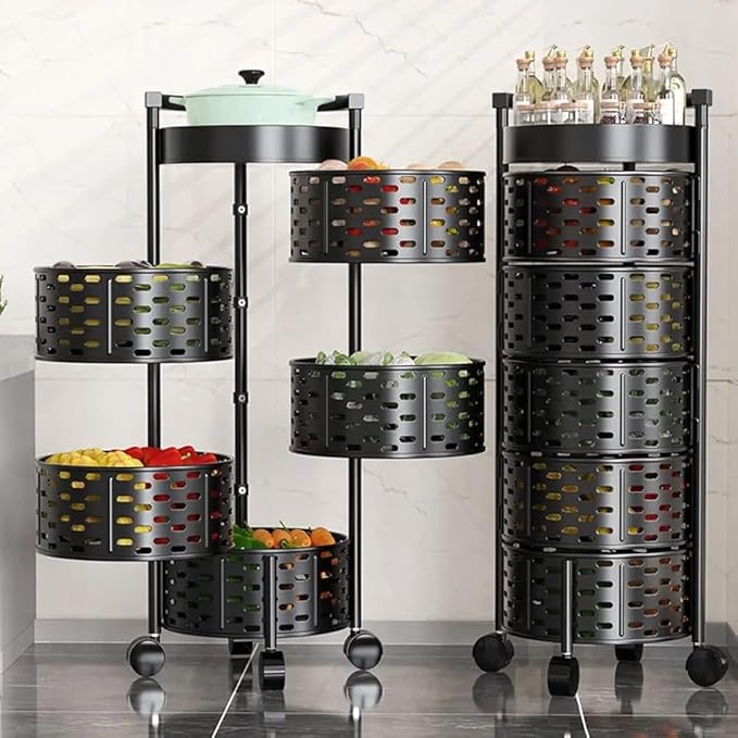 SKYMART 5 -Tier Kitchen Storage Rack – Heavy-Duty Carbon Steel Organizer Shelf | Freestanding Multipurpose Rack for Pantry, Countertop & Home Use | Space-Saving Design | Available in Black & White