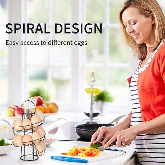 OBVIS Spiral Egg Skelter Dispenser Rack Metal Storage Holder Display Countertop Black