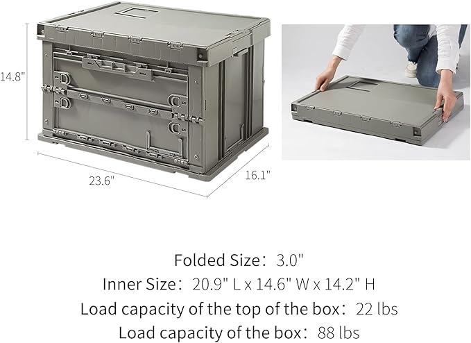 SHIMOYAMA Camping Storage Box, Foldable Storage Bin for Picnic, Home and Office Organization Containers, 75L, Celadon Green