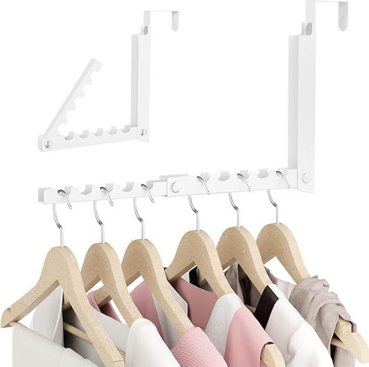 BAKON Over The Door Hanger Folding Clothes Drying Rack, Double Fold Hanging Door Hooks Coat Rack for Indoor Laundry Room Compact Small Space Foldable Portable Clothing Hanger Hook Collapsible- 1 Pack