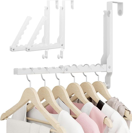 Over The Door Hanger Folding Clothes Drying Rack, Double Fold Hanging Door Hooks Coat Rack with Hooks for Indoor Laundry Room Compact Small Space Foldable Portable Door Hanger Hook Collapsible- 2 Pack