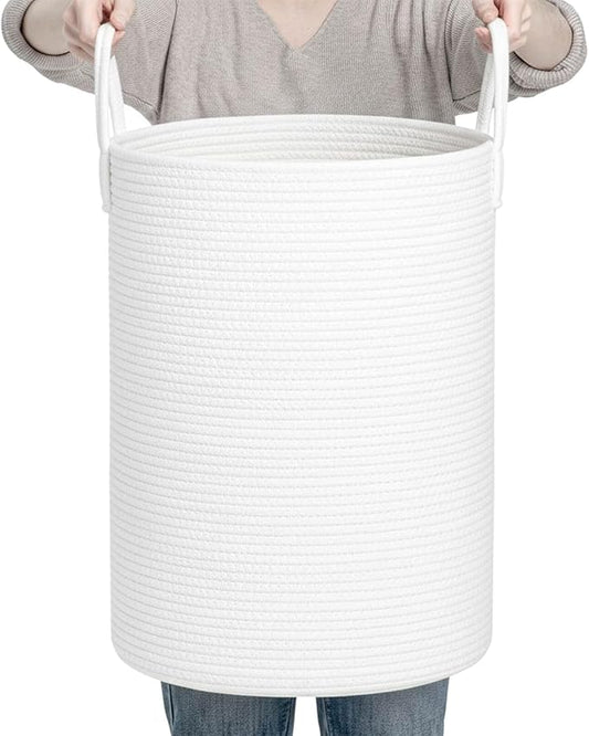 CLHMILY&Z Laundry Hamper Round Storage Rope Basket (White, 60L)