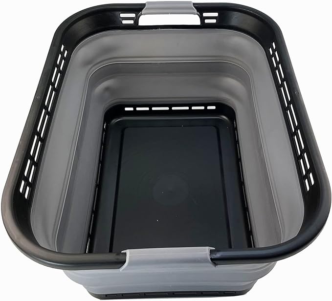 SAMMART 42L (11 Galloons) Collapsible Plastic Laundry Basket - Foldable Pop Up Storage Container/Organizer - Portable Washing Tub - Space Saving Hamper/Basket [BPA Free] (Black/Frost Grey)