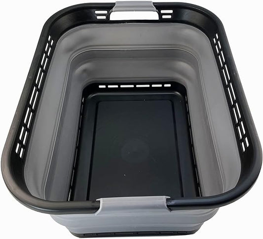 SAMMART 42L (11 Galloons) Collapsible Plastic Laundry Basket - Foldable Pop Up Storage Container/Organizer - Portable Washing Tub - Space Saving Hamper/Basket [BPA Free] (Black/Frost Grey)