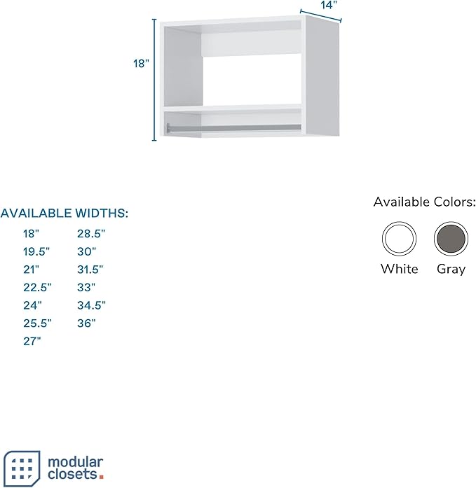 MC Modular Closets Vista Collection Tall Hanging Closet Organizer with Rod and Shelf (White, 30 Inches Wide)