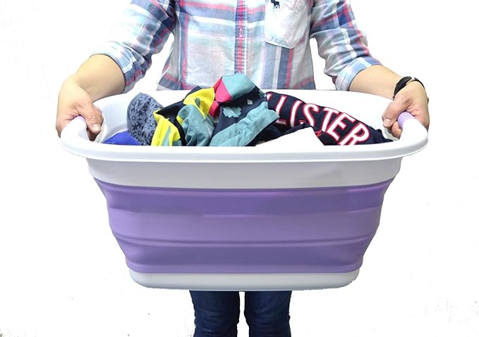 SAMMART 31L (8.1 gallon) Collapsible Plastic Laundry Basket-Pop Up Storage Container -Portable Washing Tub - Space Saving Hamper/Basket, Water capacity:23L (6 gallon) (2, Lt. Purple)