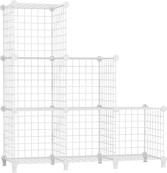 AWTATOS Wire Cube Storage Organizer, Closet Organizers and Storage, Metal 6 Cube Storage Shelves Bookshelf, Portable Closet Clothes Organizer for Bedroom, Home, Office, White