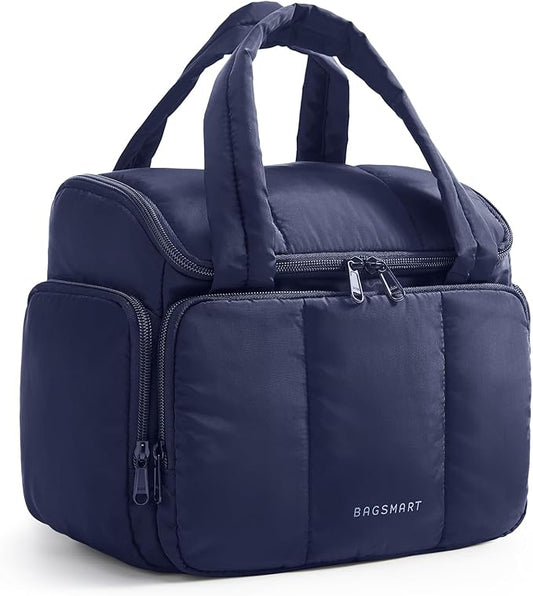 BAGSMART Travel Toiletry Bag, Large Wide-open Travel Bag for Toiletries, Makeup Cosmetic Travel Organizer with Handle (Navy Blue)