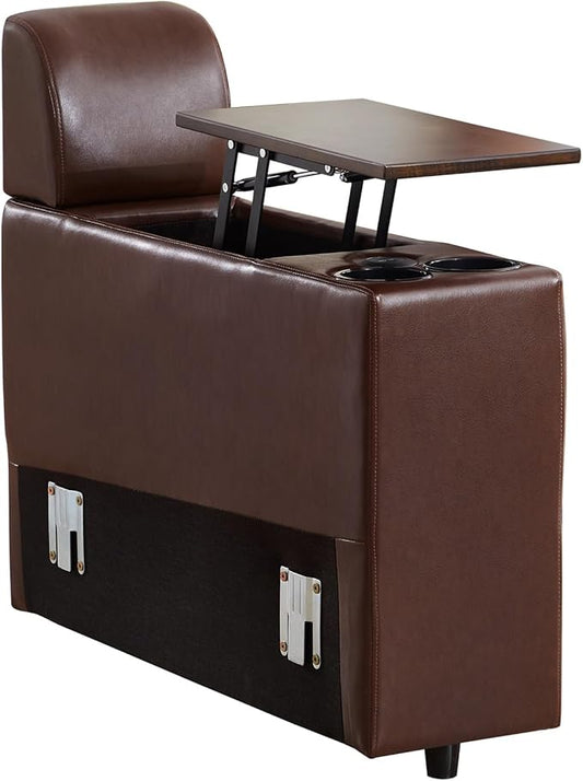 LEVNARY Modular Lift-Top Console with USB Charging and Cup Holders, Center Storage Module for Modular Reclining Sofa (Brown)