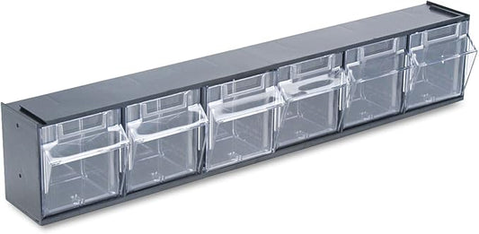Deflecto 20604OP Tilt Bin Plastic Storage System w/6 Bins, 23 5/8 x 3 5/8 x 4 1/2, Black