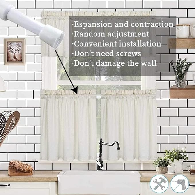 2 Pack Spring Tension Curtain Rod Adjustable 28-43 Inches，5/8" Diameter， White，Small Short Expandable Spring Loaded Curtain Tension Rods For Window, Bathroom, Cupboards,Kitchen