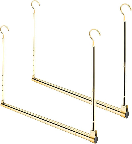 Adjustable Hanging Closet Rod, Extender Hanging Rod, Closet Hanging Organizer, Heavy Duty Closet Bar, Hanging Rod (Gold, 2 Pack)